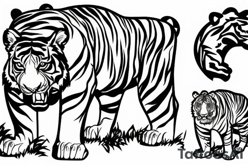 Tiger with bear in forest tattoo idea