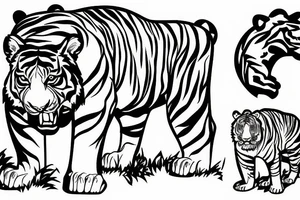Tiger with bear in forest tattoo idea