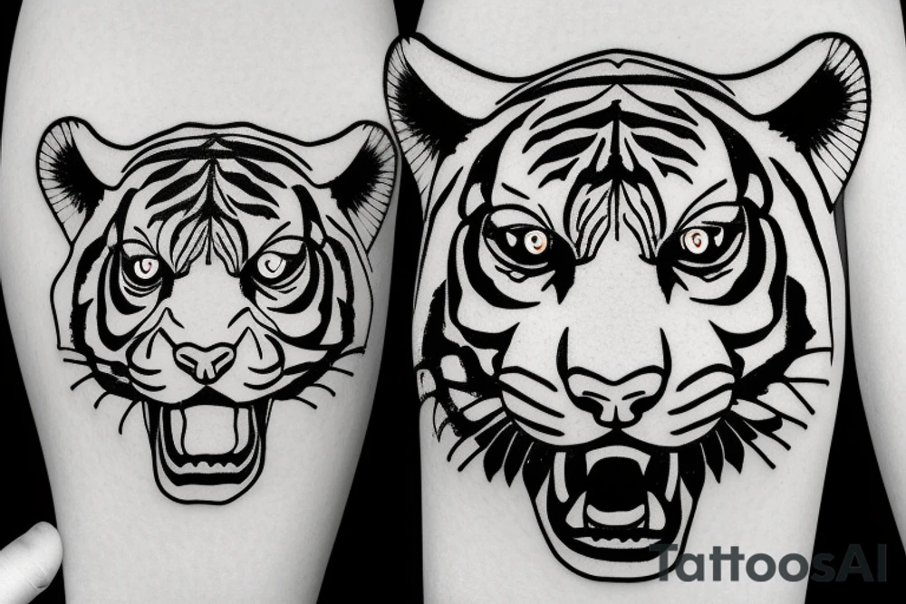 Tiger with bear in forest tattoo idea
