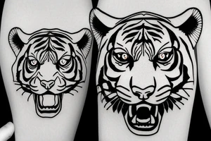 Tiger with bear in forest tattoo idea