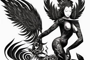 female nephilim descending to earth, back tattoo tattoo idea