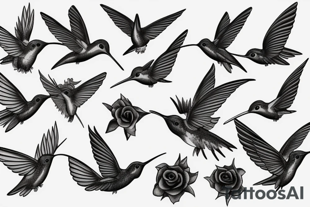 Hummingbird on rose tattoo idea