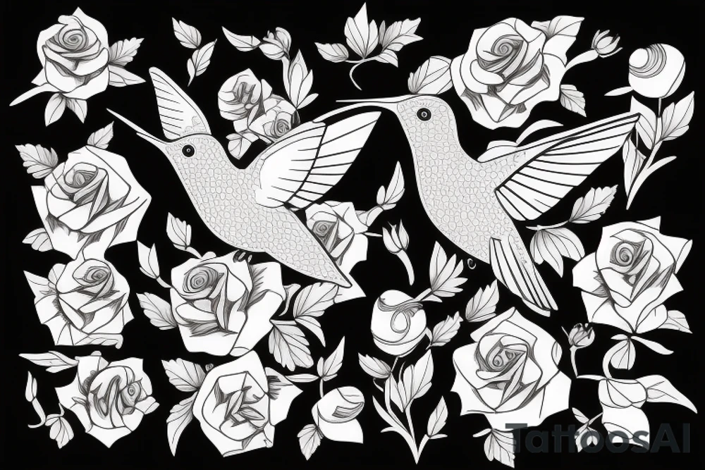 Hummingbird on rose tattoo idea