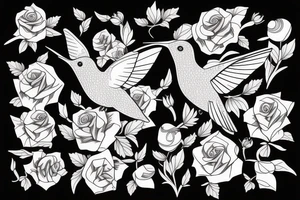 Hummingbird on rose tattoo idea