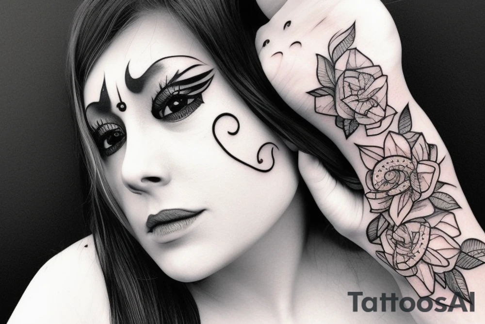 Hand tattoo woman’s face tattoo idea