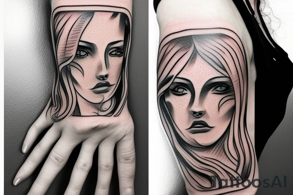 Hand tattoo woman’s face tattoo idea