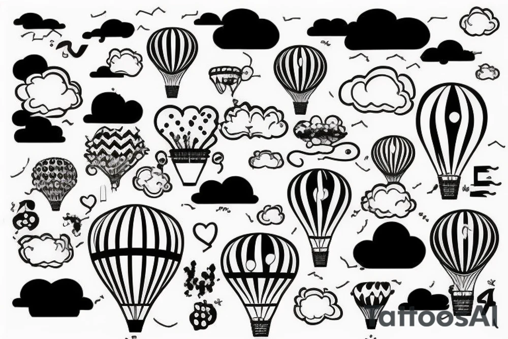 clouds, hot air ballon tattoo idea