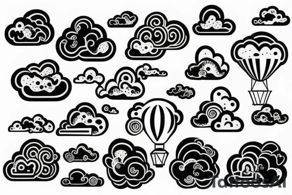 clouds, hot air ballon tattoo idea