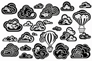 clouds, hot air ballon tattoo idea