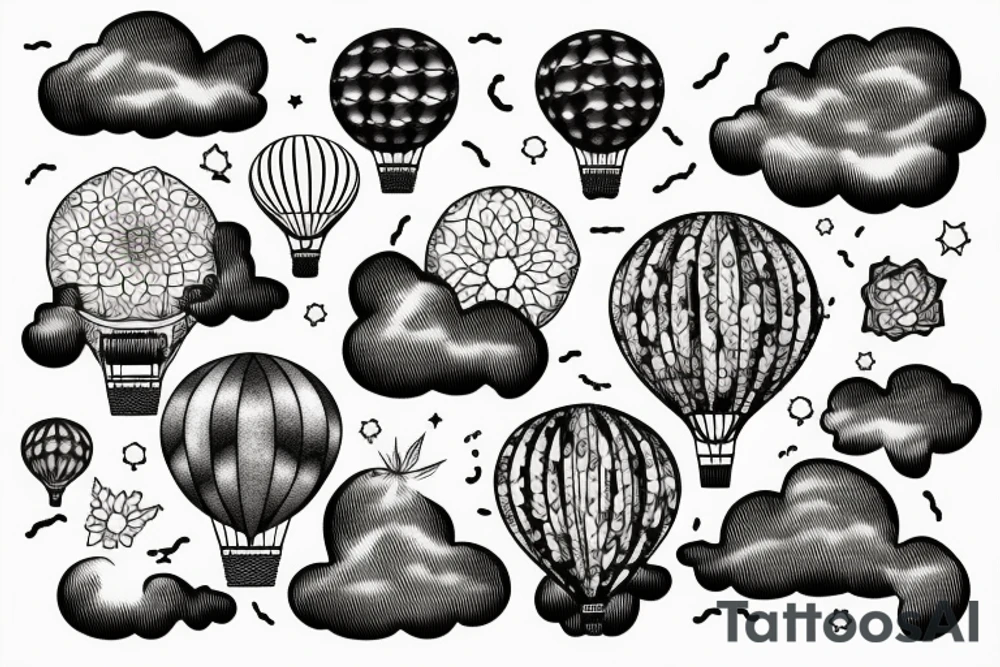 clouds, hot air ballon tattoo idea