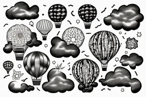 clouds, hot air ballon tattoo idea