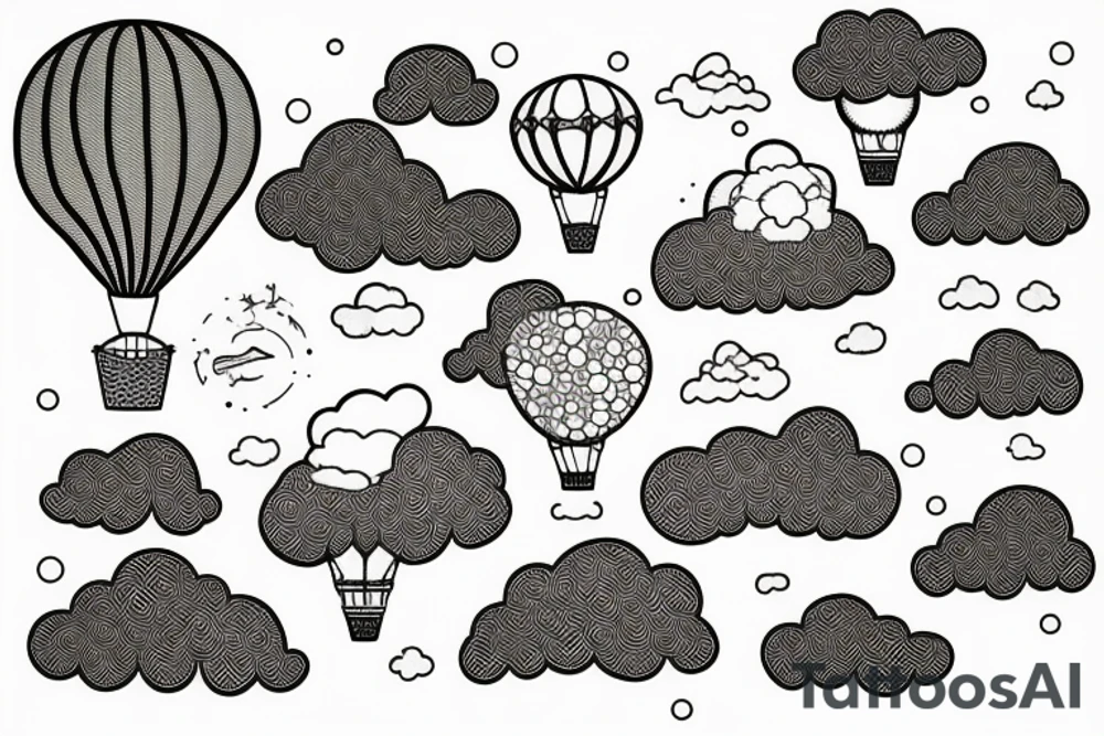 clouds, hot air ballon tattoo idea