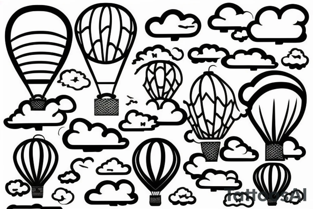 clouds, hot air ballon tattoo idea