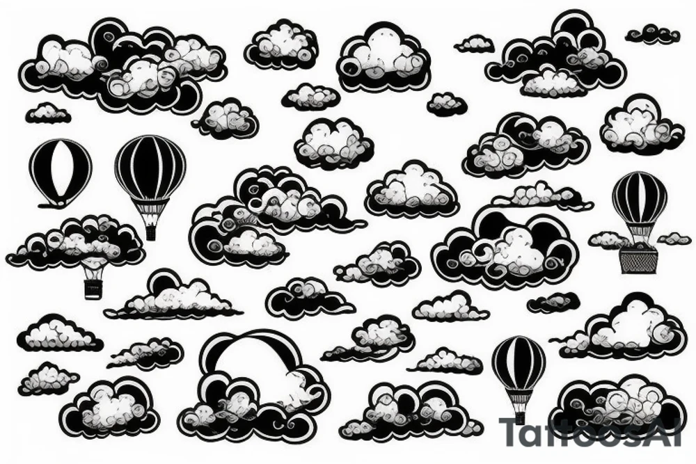 clouds, hot air ballon tattoo idea