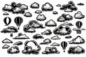 clouds, hot air ballon tattoo idea