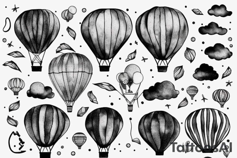 clouds, hot air ballon tattoo idea