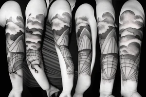 clouds, hot air ballon tattoo idea