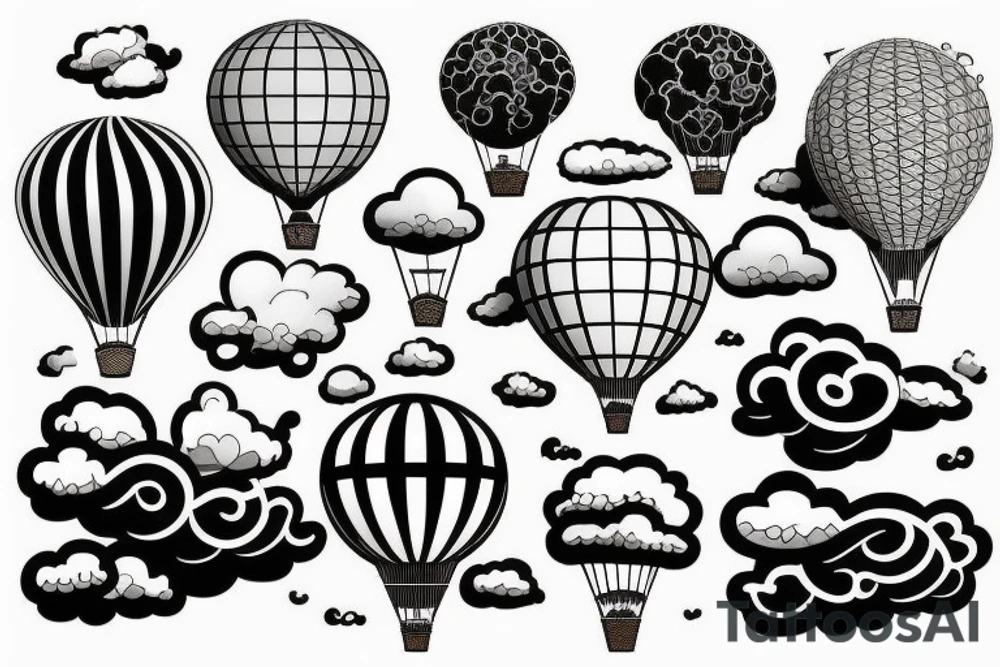 clouds, hot air ballon tattoo idea
