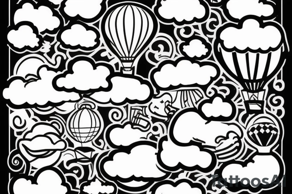 clouds, hot air ballon tattoo idea
