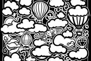 clouds, hot air ballon tattoo idea