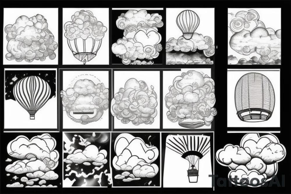 clouds, hot air ballon tattoo idea