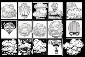 clouds, hot air ballon tattoo idea