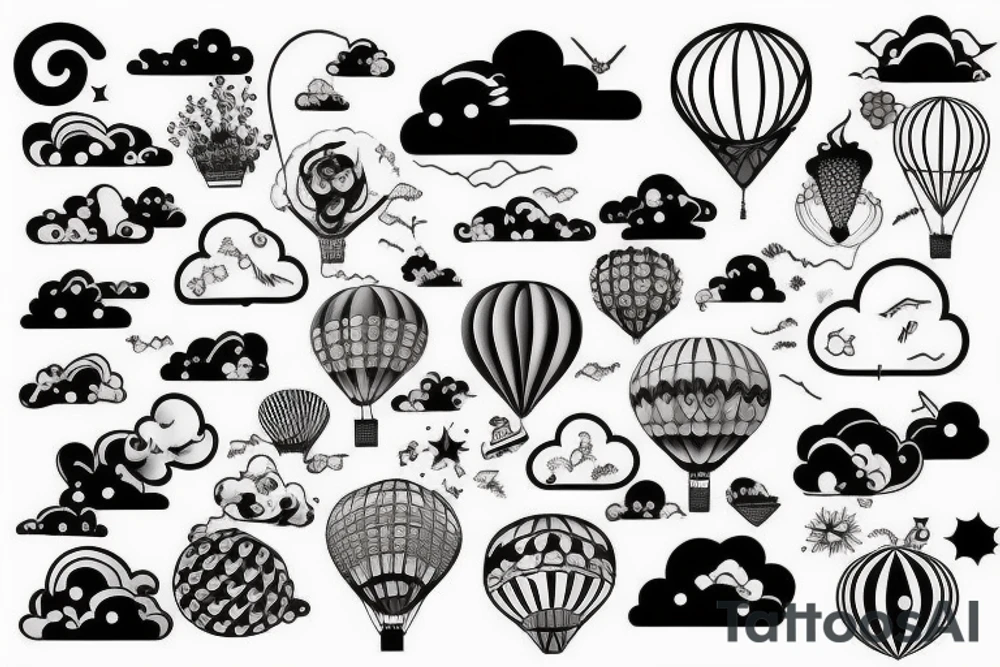 clouds, hot air ballon tattoo idea