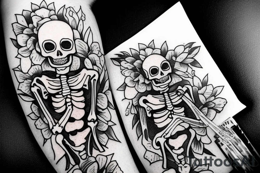 Skeleton holding a camera with photos falling tattoo idea Skeleton holding a camera with photos falling tattoo idea