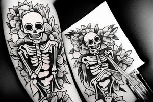 Skeleton holding a camera with photos falling tattoo idea