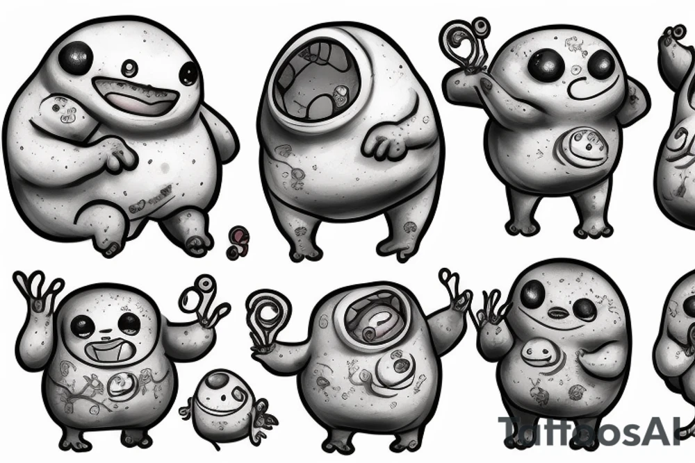 an adipose cute creature with 2 arms 2 legs small multiples tattoo idea