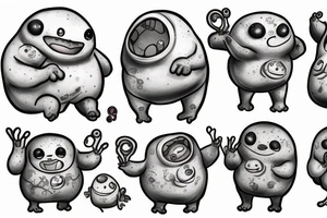 an adipose cute creature with 2 arms 2 legs small multiples tattoo idea