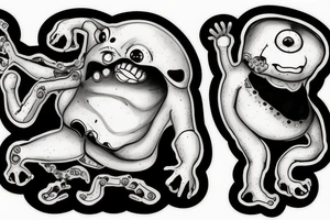 horrifying adipose creatures climbing down tattoo idea