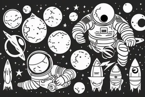 Big Jupiter solar system and cosmonaut tattoo idea
