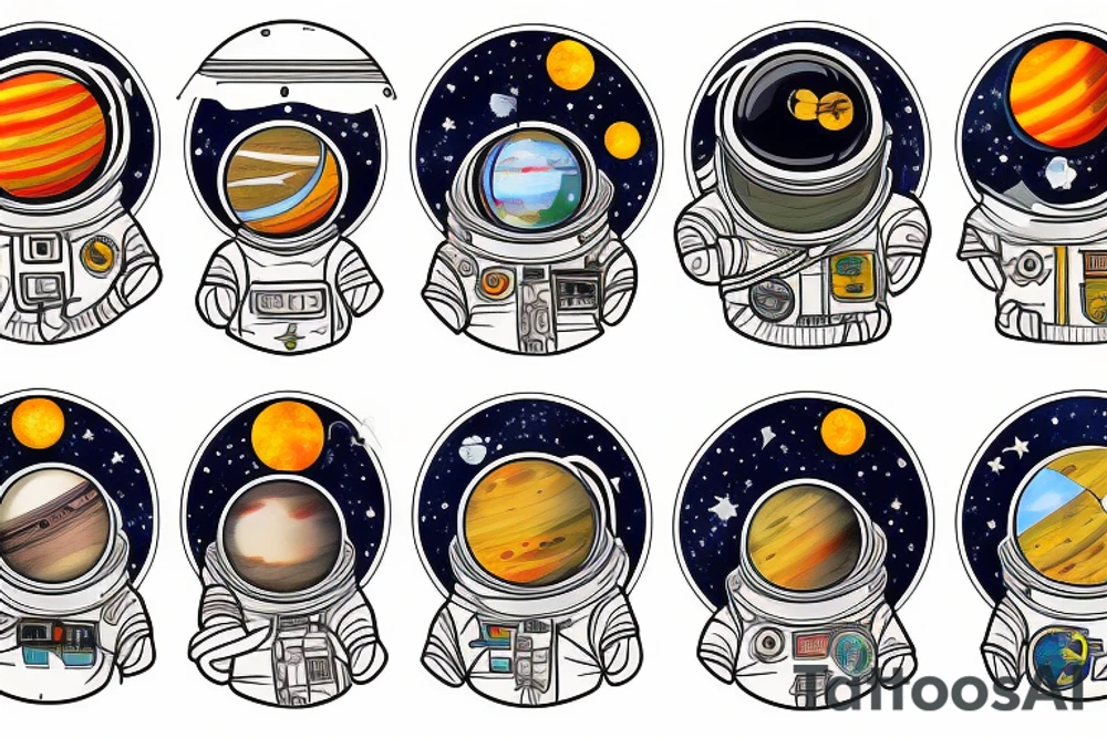 Big Jupiter solar system and cosmonaut tattoo idea