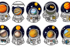 Big Jupiter solar system and cosmonaut tattoo idea