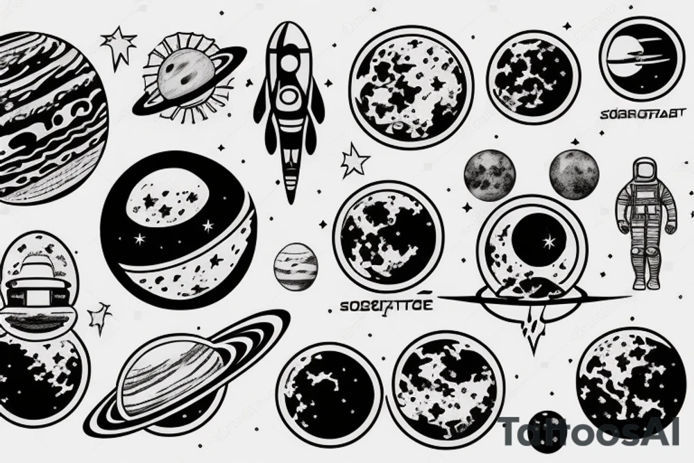 Big Jupiter solar system and cosmonaut tattoo idea