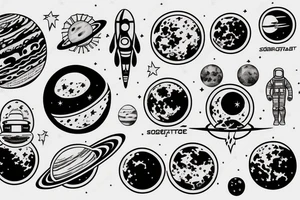 Big Jupiter solar system and cosmonaut tattoo idea