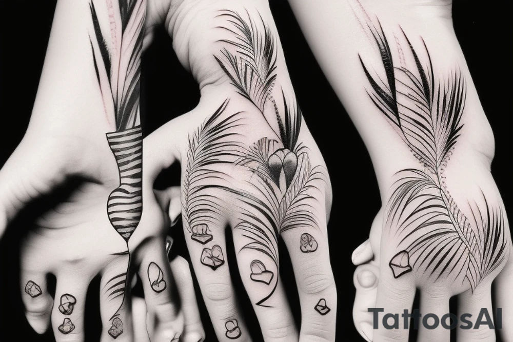 The black and white palm with pink heart tattoo idea
