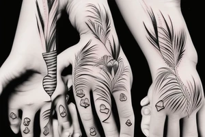 The black and white palm with pink heart tattoo idea