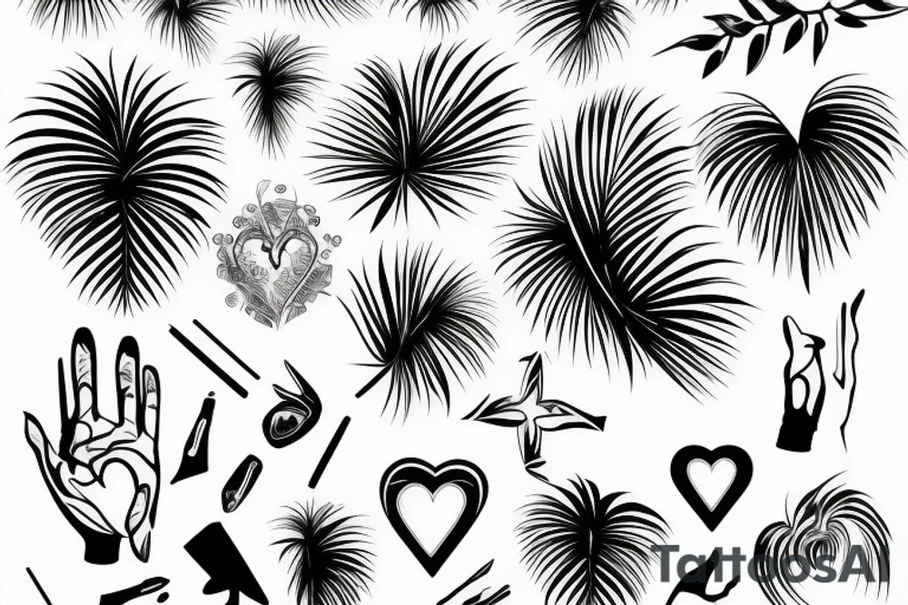 The black and white palm with pink heart tattoo idea