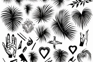 The black and white palm with pink heart tattoo idea