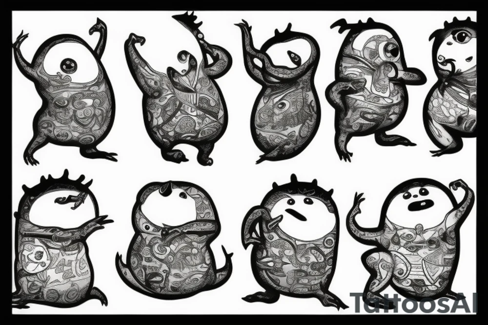ominous adipose creatures climbing down themselves tattoo idea