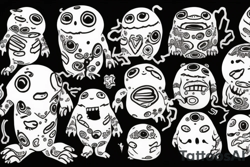 ominous adipose creatures climbing down themselves in a pile tattoo idea