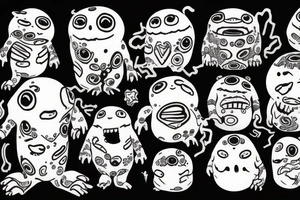 ominous adipose creatures climbing down themselves in a pile tattoo idea