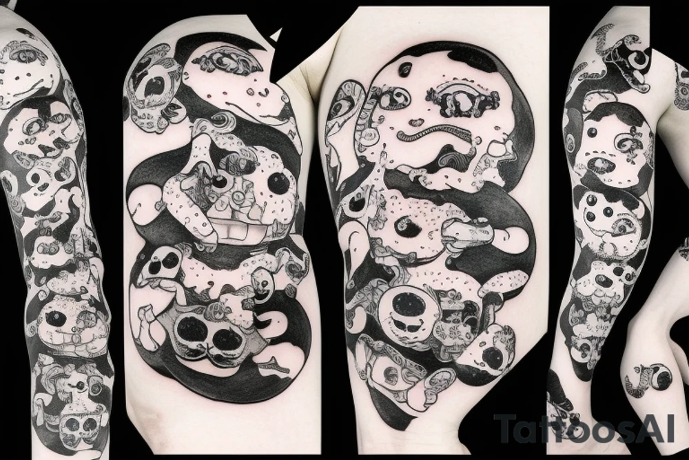 ominous adipose creatures climbing down themselves in a pile tattoo idea