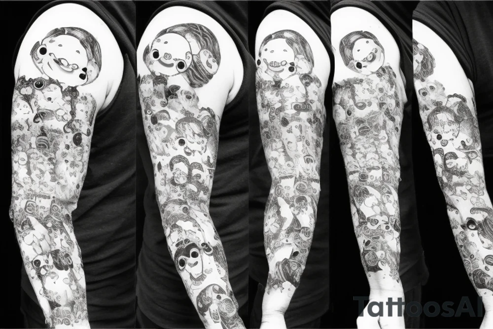 ominous adipose creatures climbing down themselves in a pile tattoo idea