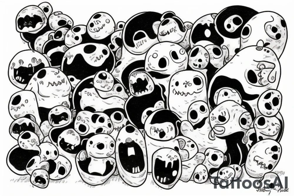 ominous adipose creatures climbing down themselves in a pile tattoo idea