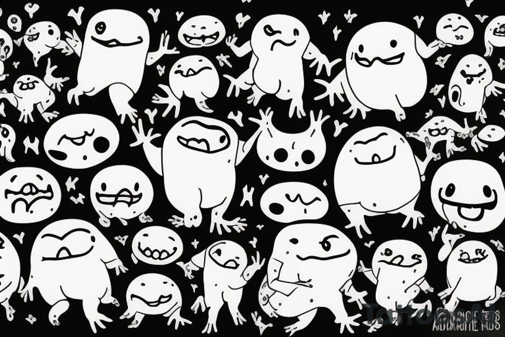 ominous adipose creatures climbing down themselves in a pile tattoo idea