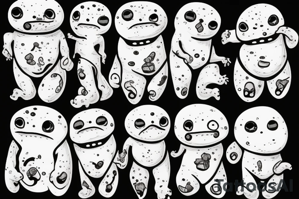 ominous adipose creatures climbing down themselves in a pile tattoo idea