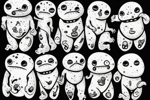 ominous adipose creatures climbing down themselves in a pile tattoo idea